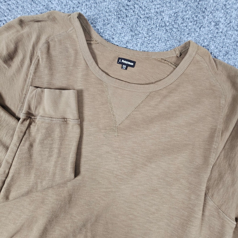 J. Peterman Mens XXL Khaki Tan‎ Slub Knit Raglan Crewneck Sweatshirt V-Stitch